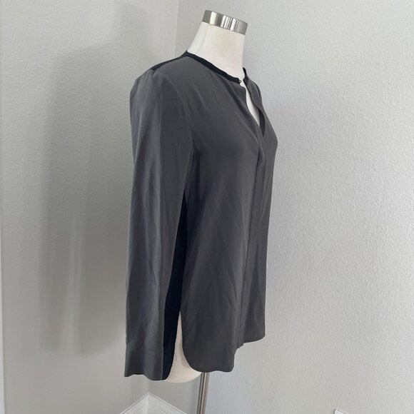 Vince Shirt Womens 6 Gray Black 100% Silk Long Sleeve Tunic Blouse Top High Low - Picture 3 of 12